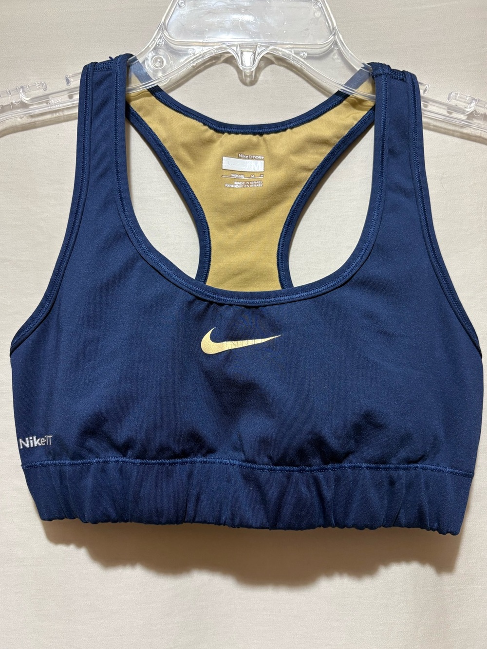 Nike Navy and Gold Dri-FIT Racerback Sports Bra Size M